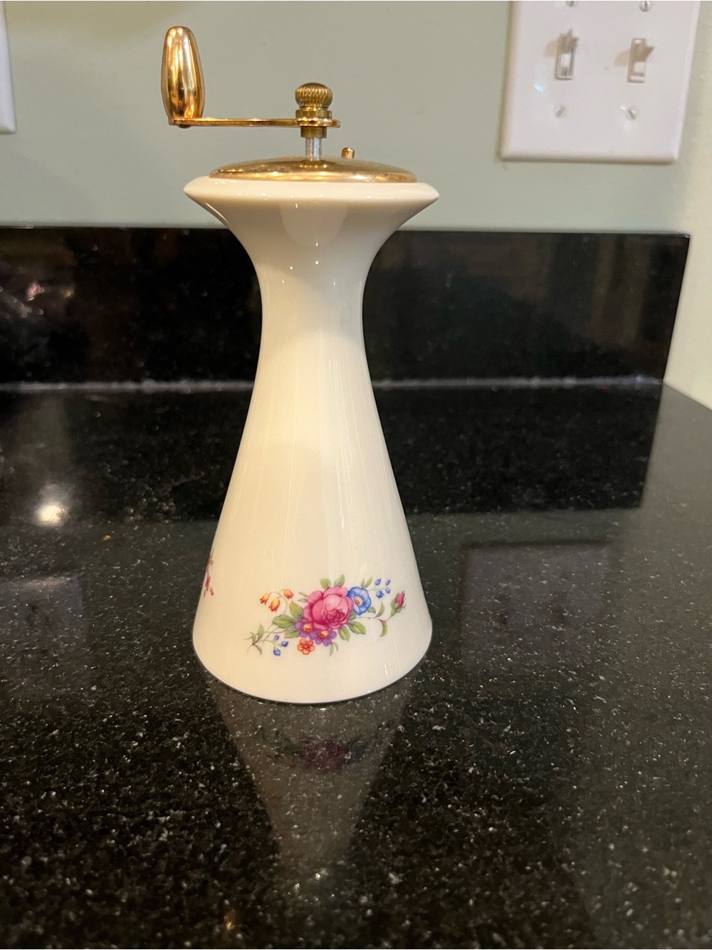 Lenox White Porcelain Floral Pepper Mill with Gold Top